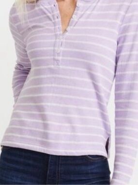 GUC Marine Layer Double Knit Henley Long Sleeve in Lavender—SMALL